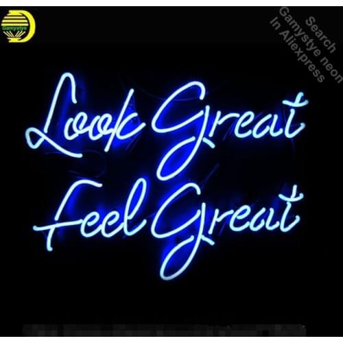 Look Great Feel Great Neon Sign Advertise Neon Bulbs Beer Glass Tube Handcrafted Neon Glass Tubes Recreation Room Lamps 17x14