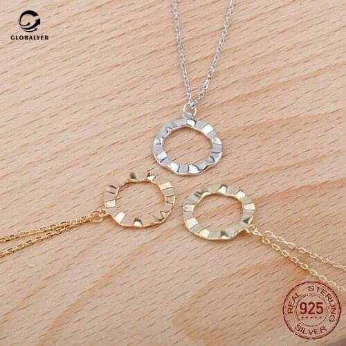 Baroque style S925 sterling silver throbbing circle necklace Simple with matching hollow circle pendant necklace women 244