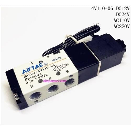 4V110-06 DC12V , DC24V , AC110V , AC220V Air Pneumatic Solenoid Valves 5 Port 2 Position 1/8" IP65 Brand New