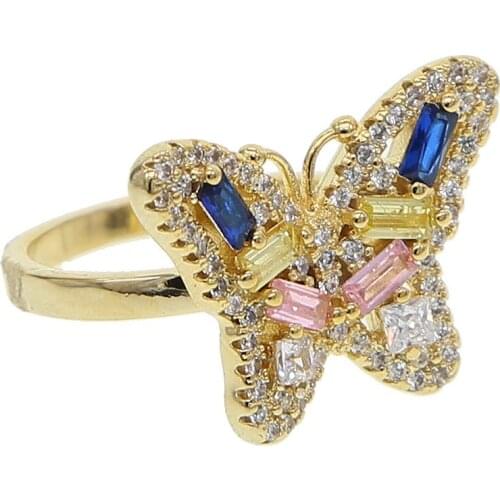 Luxury Butterfly Rings For Women Gold Silver Color Alloy Rainbow cz Engagement Wedding Party Female Finger Ring Fashion Jewelry