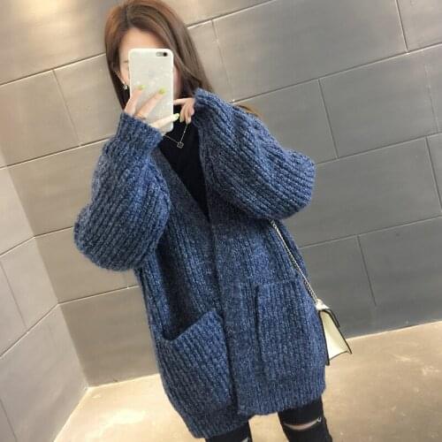 Medium and long section Knitted Cardigan Coats Causal Long Sleeve Thick Sweater Winter new Fashion V-neck Tops womens