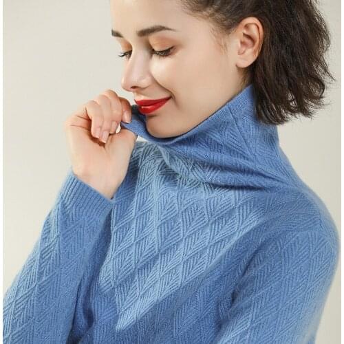 Sweater female turtleneck women s pullover long 2019 autumn winter plus size Christmas blue cashmere knit ware high collar