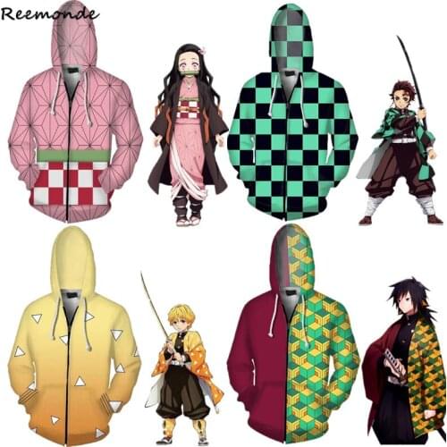 Demon Slayer: Kimetsu no Yaiba Hoodies Sweatshirts Cosplay Costume Kamado Tanjirou Hooded Sweater Nezuko Zipper Jacket Coat Girl