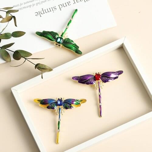 Vintage Dripping Glaze Zircon Pearl Multicolored Rhinestone Dragonfly Abstract Brooch For Women Man Collar Accessories Jewelry
