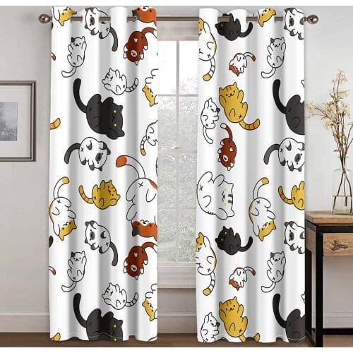 Lovely Cat Curtain 3D Printing Adult Children Bedroom Curtain Living Room Curtain Shade Fabric Custom Hook Decorative Curtain