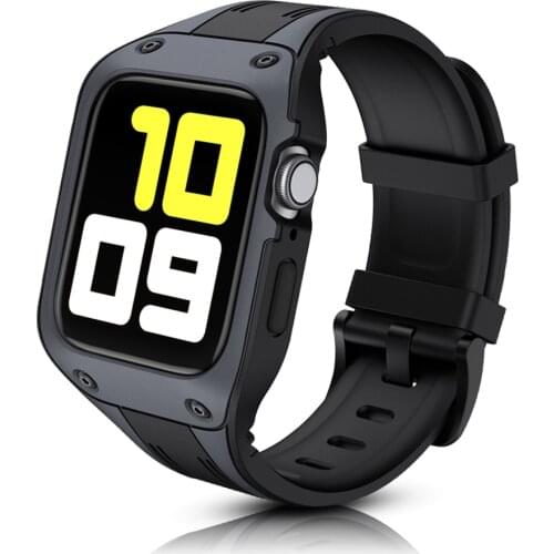Two-color Silicone Strap for Apple Watch 6 Band 44MM Outdoor Sport Bracelet with Protector Frame for iWatch Series SE/6/5/4 Belt