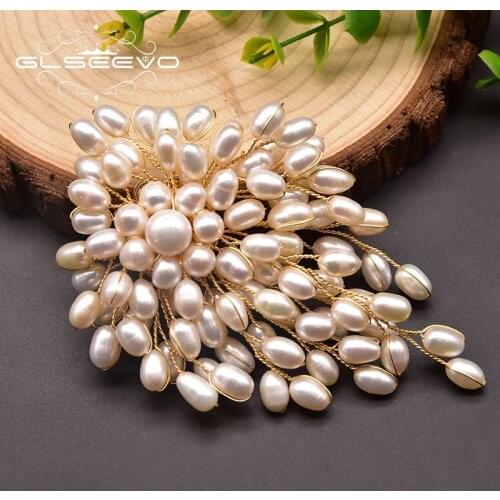 GLSEEVO Natural Freshwater Pearl White Brooch Pins For Women Beautiful Female Accessories Wedding Handmade Jewelry GO0382