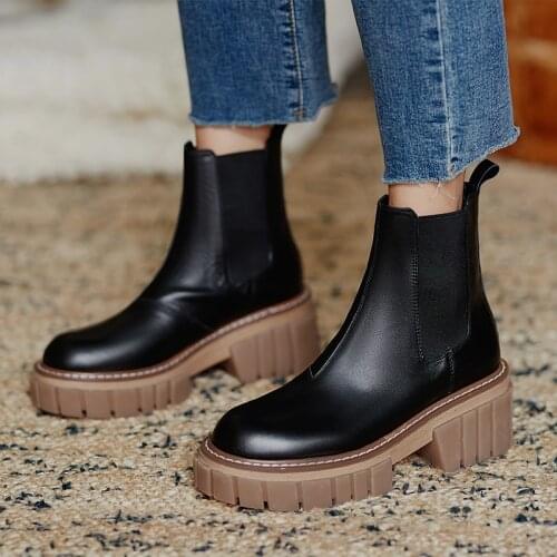 Arden Furtado 2020 spring autumn Fashion Womens Shoes ankle Boots genuine leather square heels slip on ladies matin boots