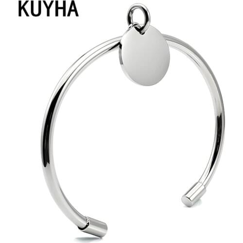 Laser Name/Word Round/Heart Charm Bracelet & Bangles Steel Color Stainless Steel Bracelets for Women Femme