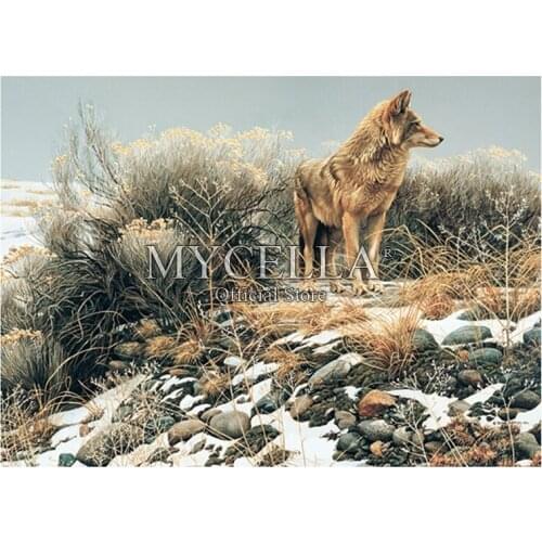 Animals 5D DIY Diamond Painting Coyote in Winter Sage Crystal Embroidery Cross Stitch Needlework Full Diamond Mosaic Decor Gift