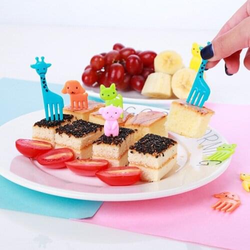 10PCS Mini Cartoon Animal Fruit Fork Food Toothpick Kitchen Tableware Decor For Children Snack Cake Dessert Food Fruit Pick