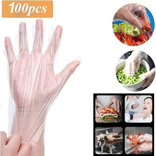 100 Pcs Disposable Clear Plastic Gloves Plastic Disposable Food Gloves for Restaurant Kitchen BBQ Eco-friendly Food Gloves