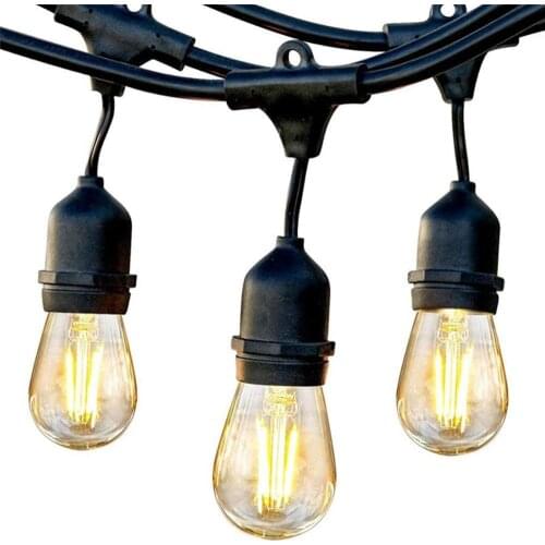 Outdoor Street Garlands S14 String Lights 15M LED Retro Edison Filament Bulb Weatherproof Holiday Commercial Grade String Lights