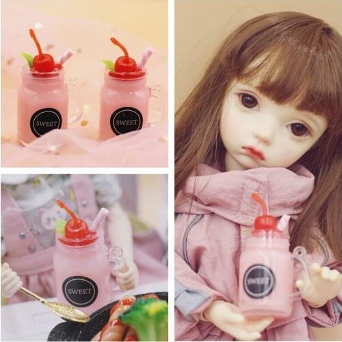 2pcs/lot 1:6 Miniature Dollhouse Mini Dessert pink Drink for blyth 1/3 1/4 1/6 bjd Dollhouse Decor Accessories Photo Props Toys