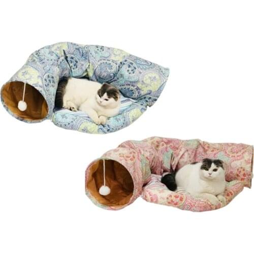 2 In 1 Cat Bed Play Tunnel Mat Pets Cats Rabbits And Pets Home Foldable Soft Cat Tunnel Tubes Toys Pet Play Bed