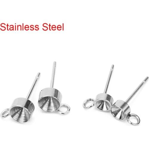 30pcs Hypoallergenic Stainless Steel Stud Earring Base Accessories Fit 4 5mm Cubic Zirconia Stones Diy Jewelry Making Findings
