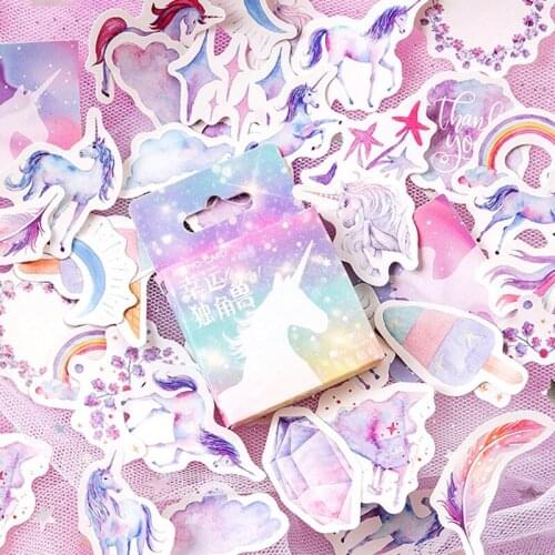 46pcs/box Lucky Unicorn Dazzling Diary Sticker Decoration Kawaii Scrapbooking Stationery Envelope Seal Label Stickers