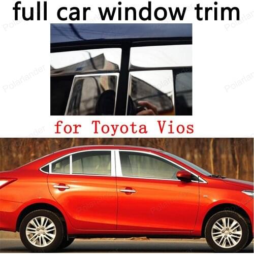 Car Exterior Accessories full Window Trim Decoration Strips for Toyota Vios Stainless Steel with column car styling