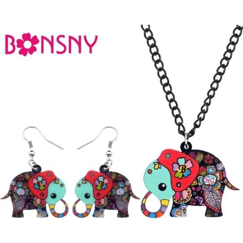 Bonsny Statement Acrylic Cartoon Jungle Elephant Earrings Necklace Jewelry Sets For Women Girls Teen Kid Animal Gift Accessories