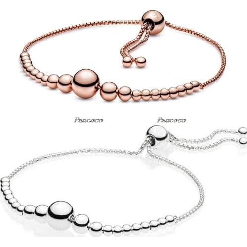 925 Sterling Silver Bracelet String Of Beads Sliding Adjust Bracelet Bangle Fit Women Bead Charm Diy Pandora Jewelry