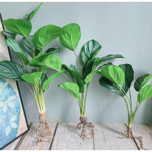 Luxury Patterned Green ficus bouquet with roots flores artificiales fake plants for home garden Decoration artificial flowers
