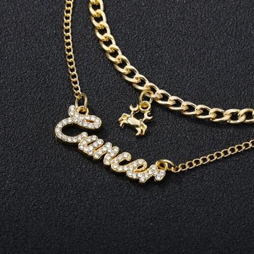 2020 trend Double layer Zircon Necklace For Women cubic zirconia 12 Constellation Zodiac Pendant Necklace Neck chains Jewelry
