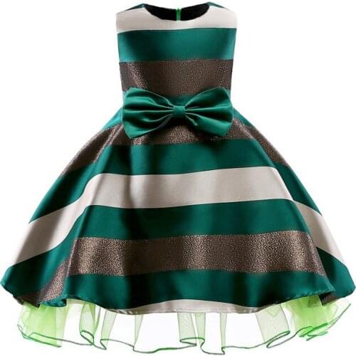 Elegant girl dress noble striped bow princess dress for 3-10yrs girls kids children party dinner performance dress