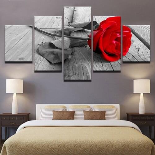 HD Home Decoration Canvas Pictures Living Room Modern 5 Panel Red Rose Flowers Printed Painting Wall Art Modular Poster Frame