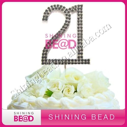 Hot selling number 21 black rhinestone birthday cake topper, number birthday cake topper,free shipping