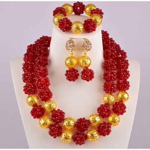 Wine Crystal African Wedding Beads Nigerian Necklace Costume Jewelry Set