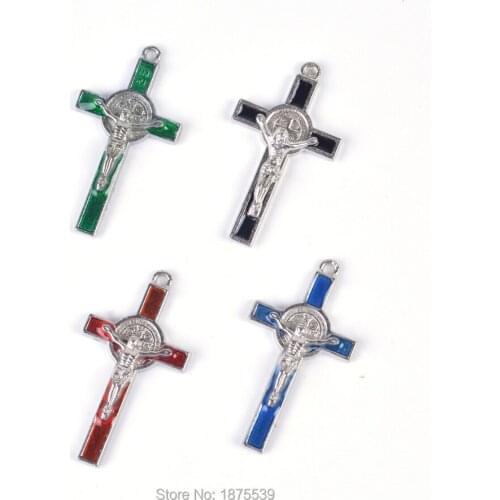 Catholic Metal St Benedict Crucifix Black Red Green Blue 4 Colors