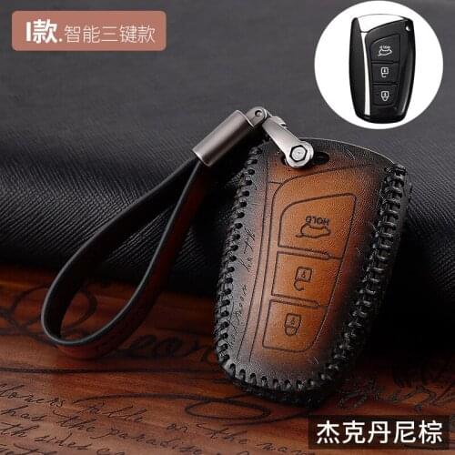 Retro style leather Car Key Case Cover For Hyundai Santa Fe Grand ix45 Centennial Genesis 3Button key