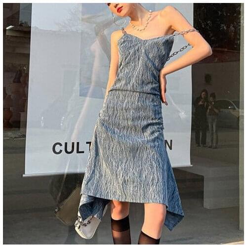 Summers new fashionable denim chain sling sling dress dresses for women party Casual Cotton Spaghetti Strap
