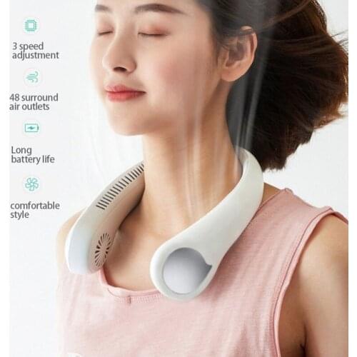 PTMJ 3Types Summer Air Cooling Neck Fan Leafless Hanging Neck Fan Bladeless Ventilator USB Rechargeable Neckband Fans Air Cooler