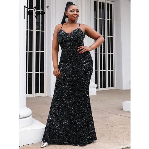 Missord 2021 Women Plus Size Dresses Maxi Sequins Spaghetti Strap Sexy Evening Prom Party Bodycon Vestidos Elegant Black 2XL 3XL