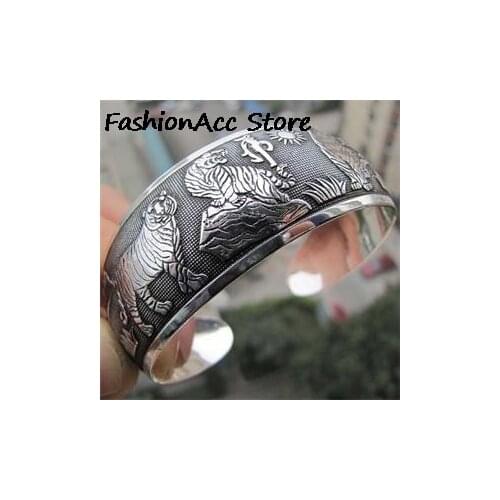 NewVintage Tibetan Tibet New Totem White Tiger Bracelets Nearround Metal Animal Cuff Bangles Women Jewelry