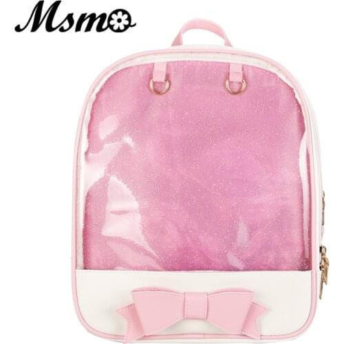 MSMO Kawaii Transparent Heart Window Lolita Student School Bag Backpack Candy Color Lovely Ita Bag Sweet Cute Girls Gift