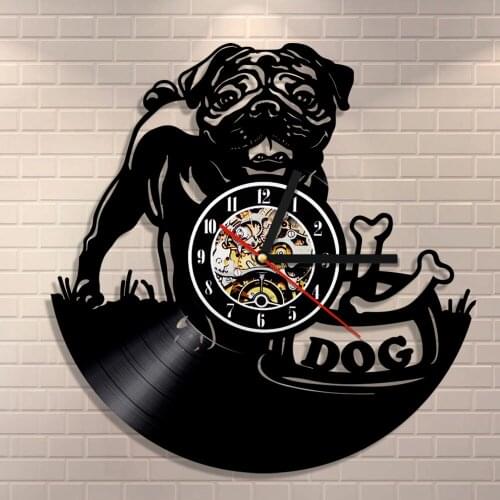 Vintage Puppy Wall Art Kid Room Wall Decor Pug Dog Wall Clock Vinyl Record Clock British Bulldog Clock Dog Breeds Gift Dog Lover