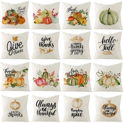 Fall Thanksgiving Throw Pillowcase 18x18 Inches Farmhouse Home Decorative Cushion Cover Letter Truck Pumpkin Linen Pillow Cover