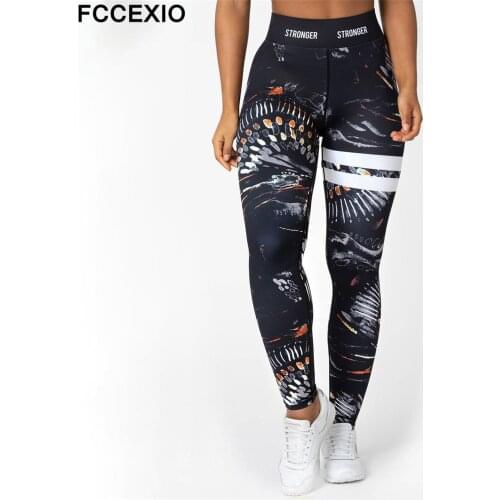 FCCEXIO New Tribal Totem Printed Women Fitness Leggings High Waist Long Pants Women Hip Push UP Tights Women Gym Trousers