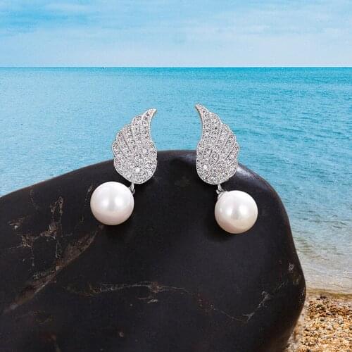 New pearl Angel Wings Rhinestone Studs Earrings Glitter Wedding Bridal Vintage Fine Jewelry Gifts For Womens Crystal Earrings