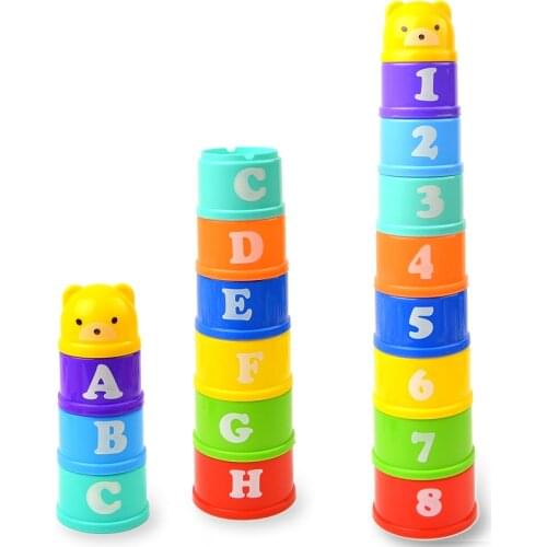 8Pcs/lot Preschool Kids Learning Toys Figures Letters Foldind Stack Cup Tower Children Early Intelligence Educational Games