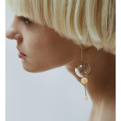 Original Gray Bubble Gold Tone Long Dangle Earrings For Women 2021 Unique Hand Blown Glass Ball Drop Earrings Jewelry Earings