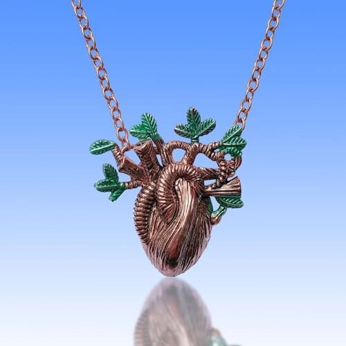 New Design Anatomical Anatomy 3D Simulation Heart Pendant Necklace Men Vintage Bronze Charms Necklaces for Women Jewelry