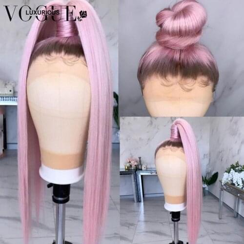 Ombre Pink Purple Wig Preplucked 30 Inch Straight Lace Front Wig Brazilian Remy Colored Lace Front Human Hair Wigs For Women