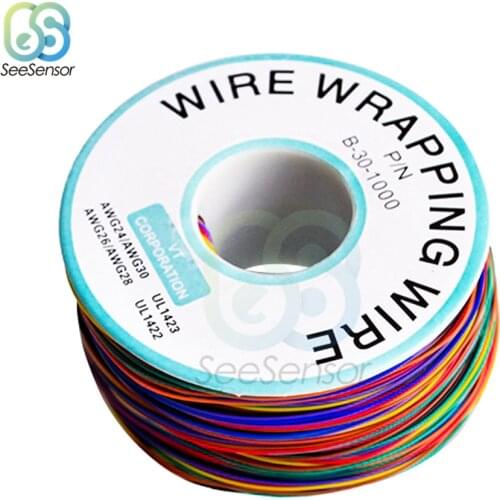 One Roll 8 Colors 30AWG Wrapping Wire Tinned Copper Solid PVC Insulation Single Strand Copper Cable Electrical Wire