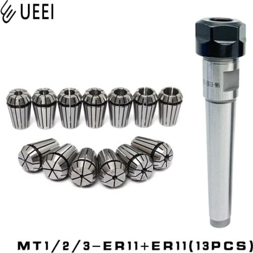 1pcs MT1 MT2 MT3 ER11 Morse taper with 13pcs High Precision ER11 1-7MM Spring Collet High Carbon Steel CNC tool holder clamp