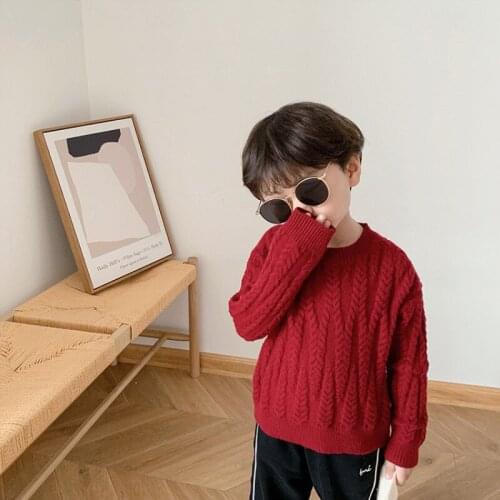 Red Wine Wheat Pullover Knitting Kids Sweaters Spring Winter Baby Girls Warm Tops Bottoming Children Clothes High Quality