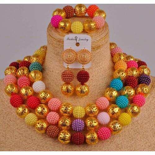 Multicolors simulated pearl costume necklace african wedding beads jewelry set nigerian jewelry sets ZZ19