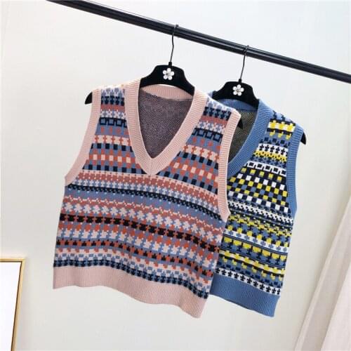 Room 154653, row 8, No.7, middle] actual photo of new Plaid color matching V-neck vest sleeveless vest 39